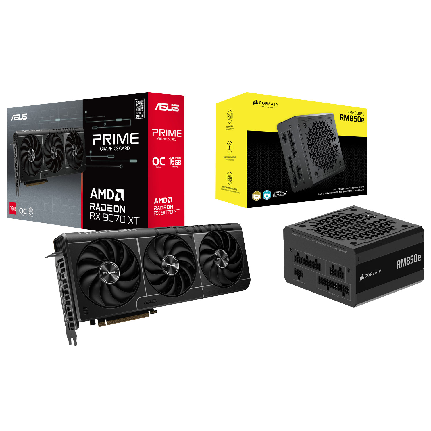 ASUS Prime Radeon RX 9070 XT OC 16GB GDDR6 Video Card with 850-Watt ATX Modular Power Supply