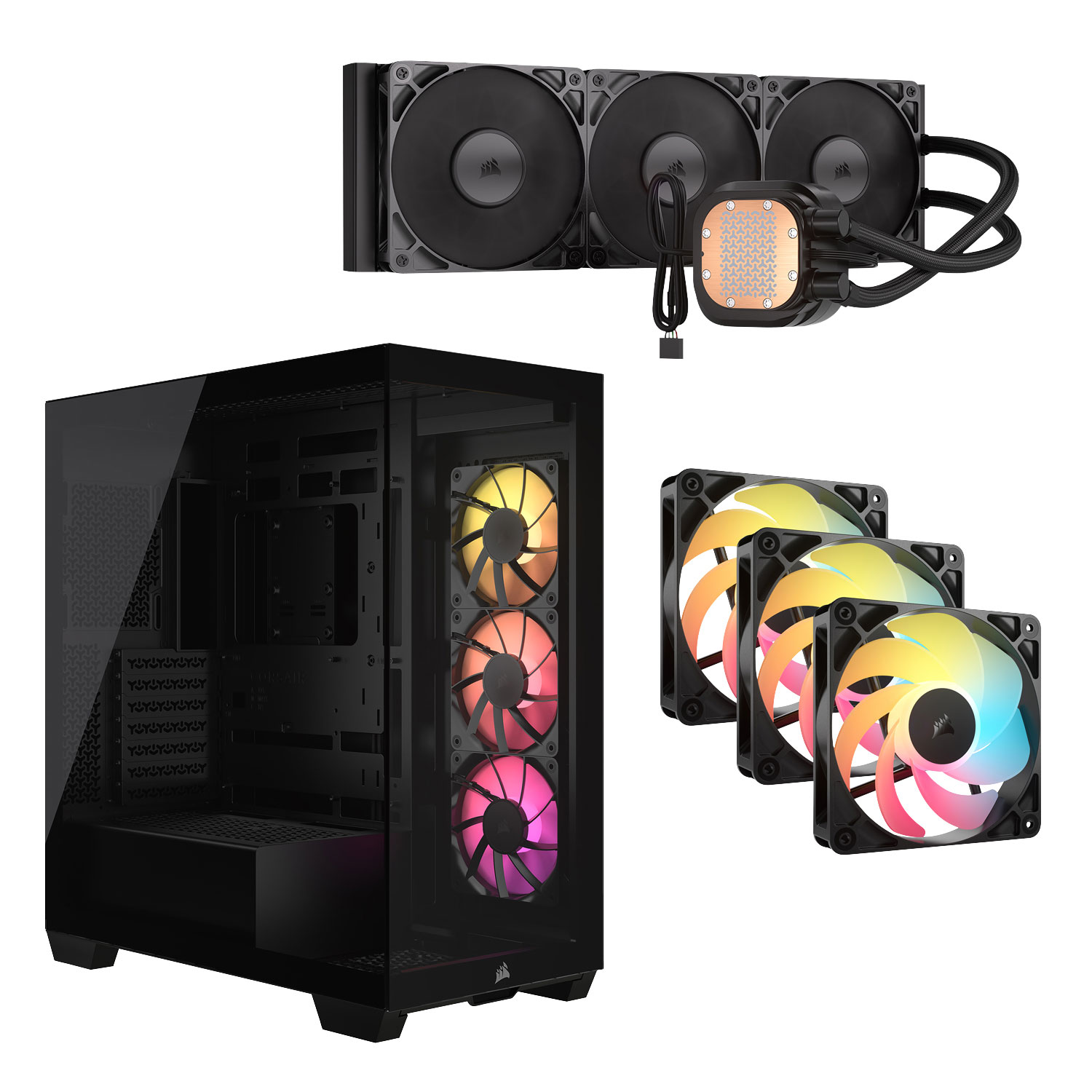 Corsair Nautilus RS LCD 360mm Liquid CPU Cooler w/ Mid-Tower ATX Computer Case & 120mm Triple PWM Reverse Case Fan Kit -Black