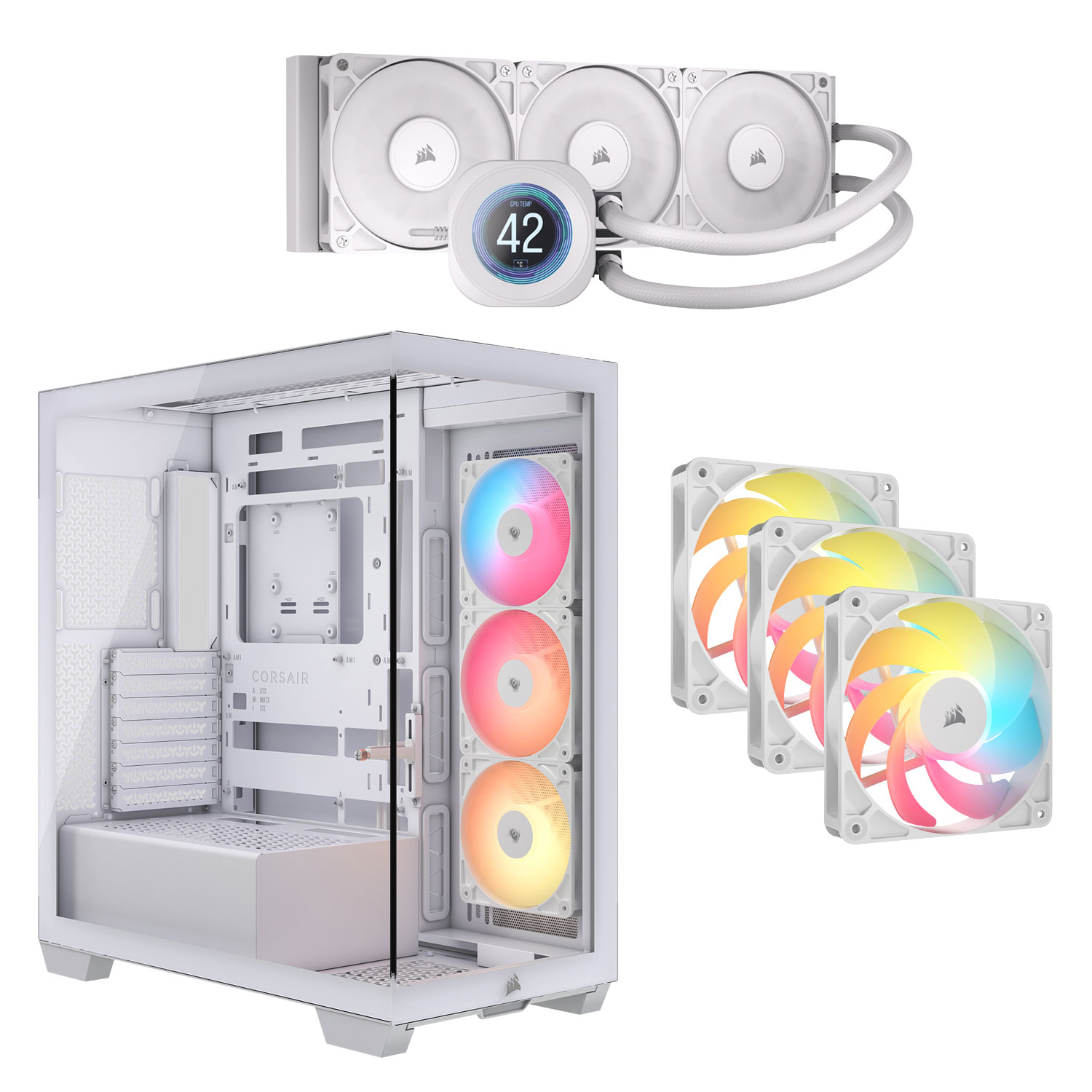 Système de refroidissement liquide de processeur Nautilus 360 RS ACL de Corsair avec tour intermédiaire ATX et trois ventilateurs inversés MID 120 mm