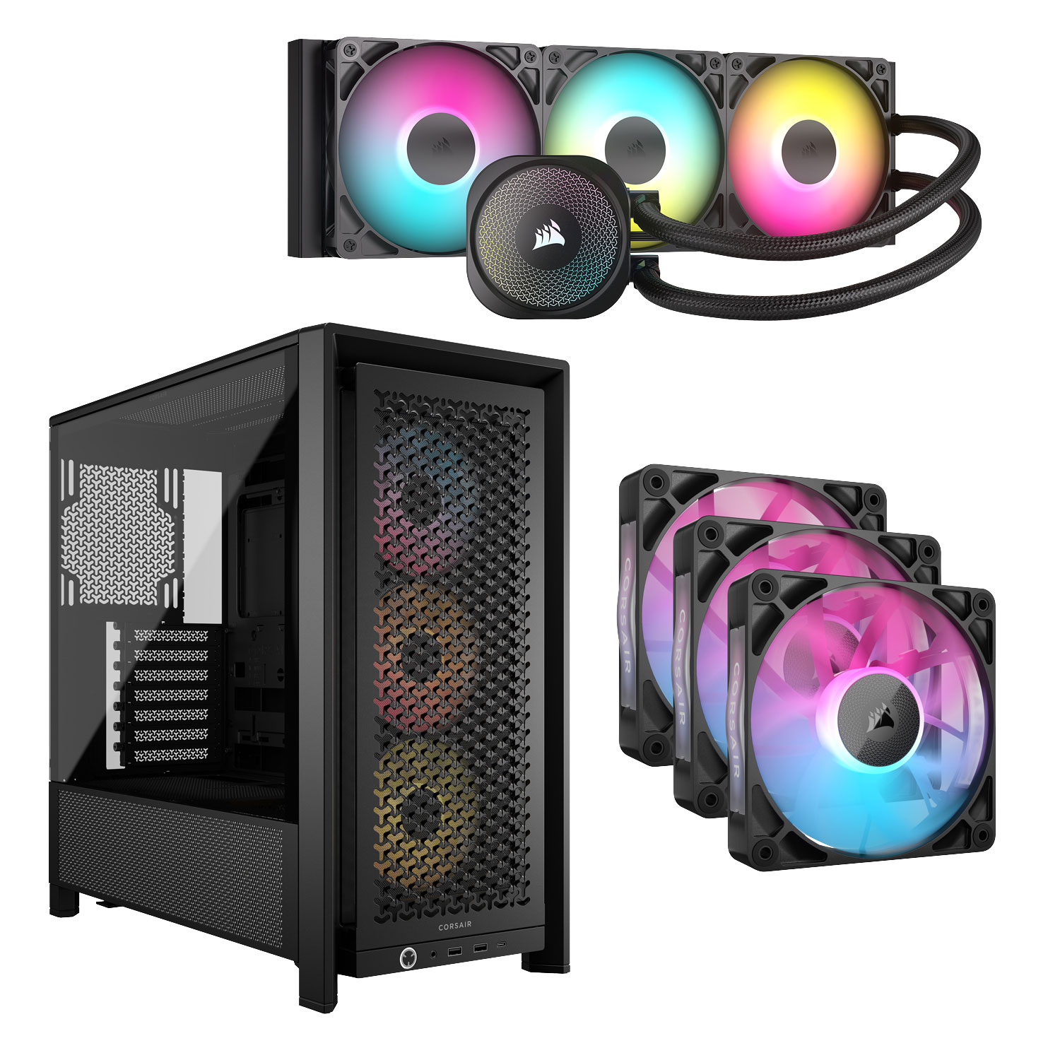 Corsair Nautilus 360 RS ARGB Liquid CPU Cooling System w/ Mid-Tower ATX Computer Case & 3-Pack 120mm PWM Case Fans -Black