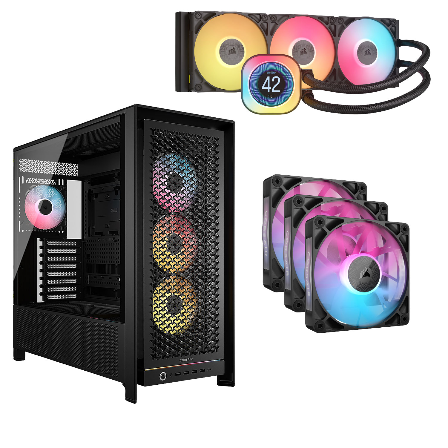 Système de refroidissement liquide de processeur iCUE Link Titan RX ACL 360 mm de Corsair avec tour intermédiaire ATX et 3 ventilateurs MID 120 mm -