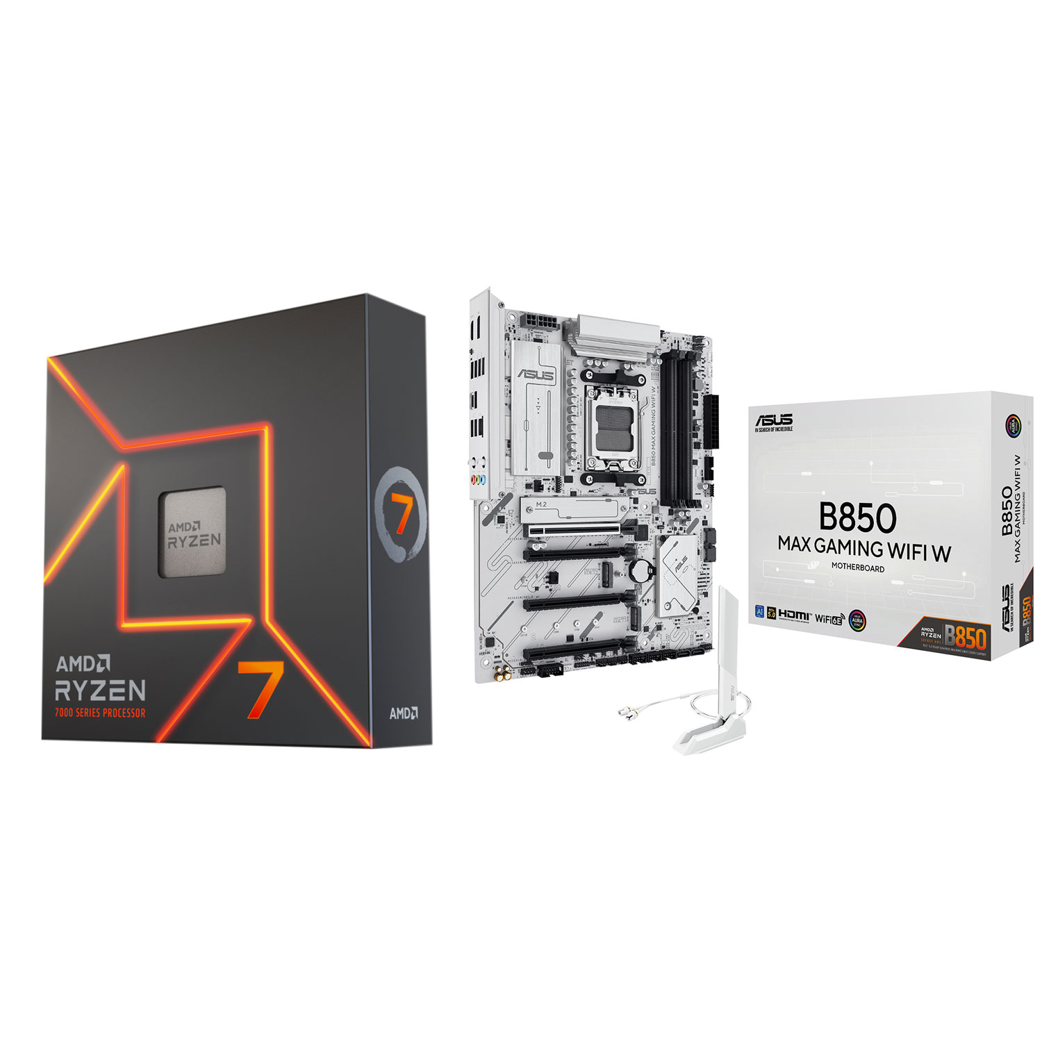 AMD Ryzen 7 7700X 8-Core 4.5GHz AM5 Processor & ASUS B850 Max Gaming WIFI W ATX AM5 Motherboard