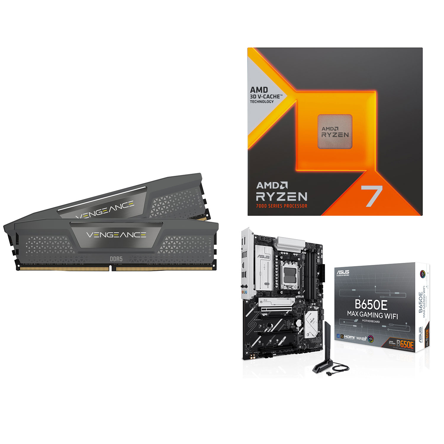 Corsair Vengeance 32GB DDR5 6400MHz Desktop Memory w/ ASUS B650E MAX Gaming Motherboard & AMD Ryzen 7 7800X3D Processor