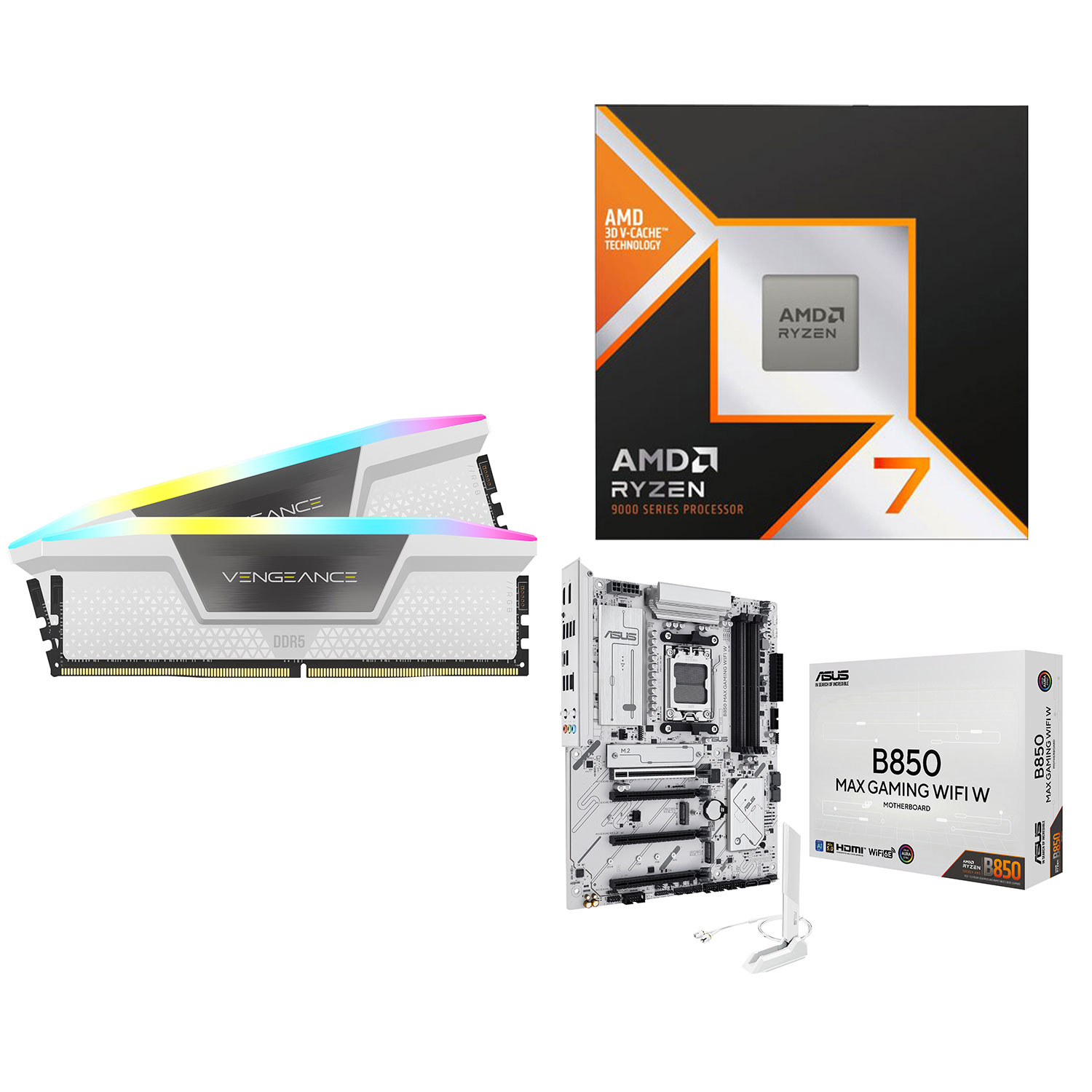 Corsair Vengeance RGB 64GB DDR5 6000MHz Desktop Memory w/ ASUS B850 Max Gaming Motherboard & AMD Ryzen 7 9800X3D Processor