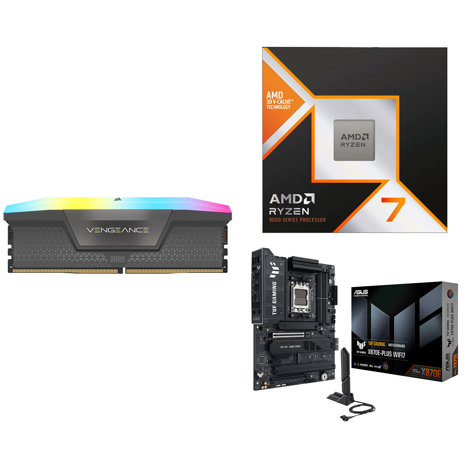 Corsair Vengeance RGB 32GB DDR5 6000 MHz Desktop Memory w/ ASUS TUF GAMING Motherboard & AMD Ryzen 7 9800X3D Processor