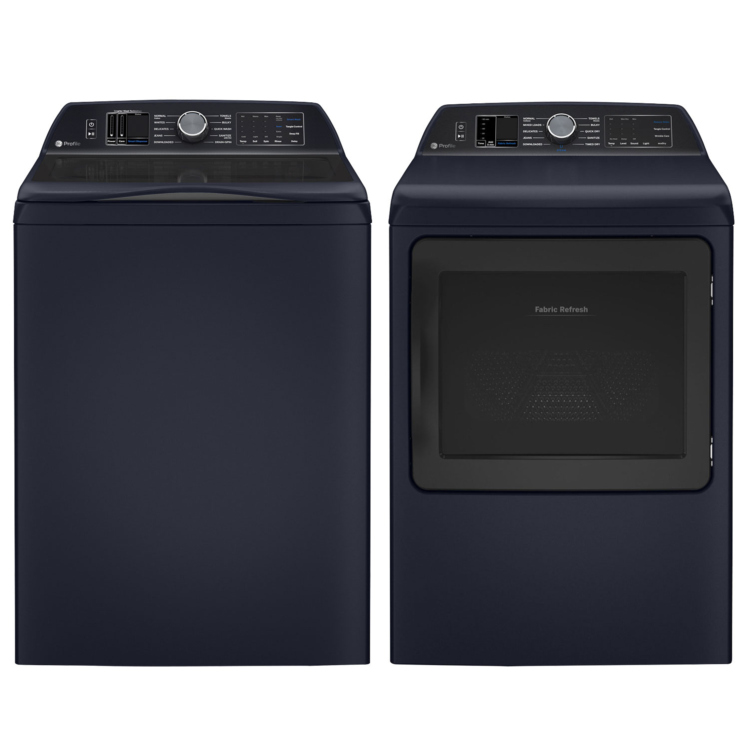 Laveuse à chargement par le haut HE 5,4 pi³ et sécheuse électrique à vapeur 7,3 pi³ de Profile de GE - Bleu saphir