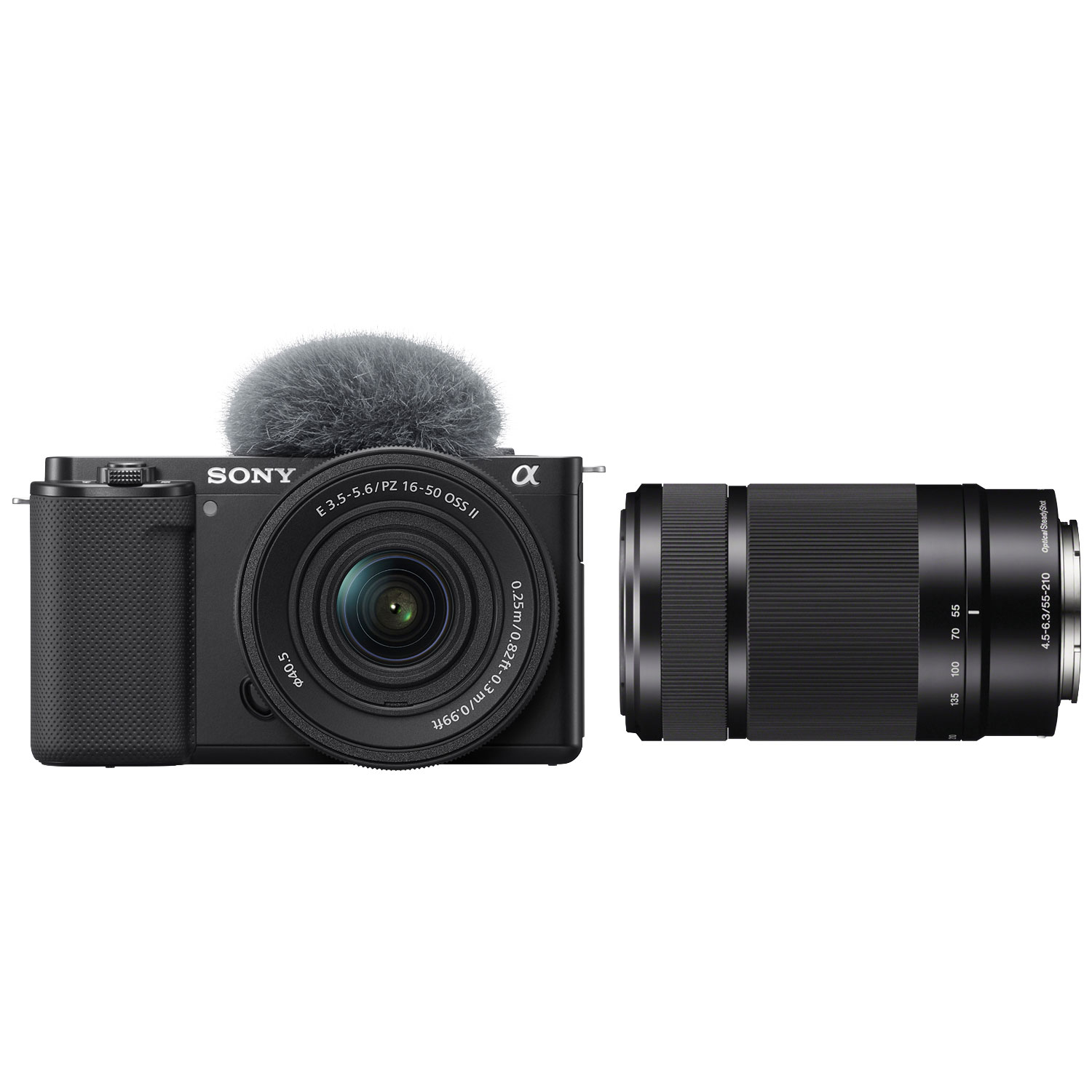 Sony Alpha ZV-E10KB APS-C Interchangeable Lens Mirrorless Vlog Camera with 16-50mm Kit & E-Mount APS-C 55–210mm Lens