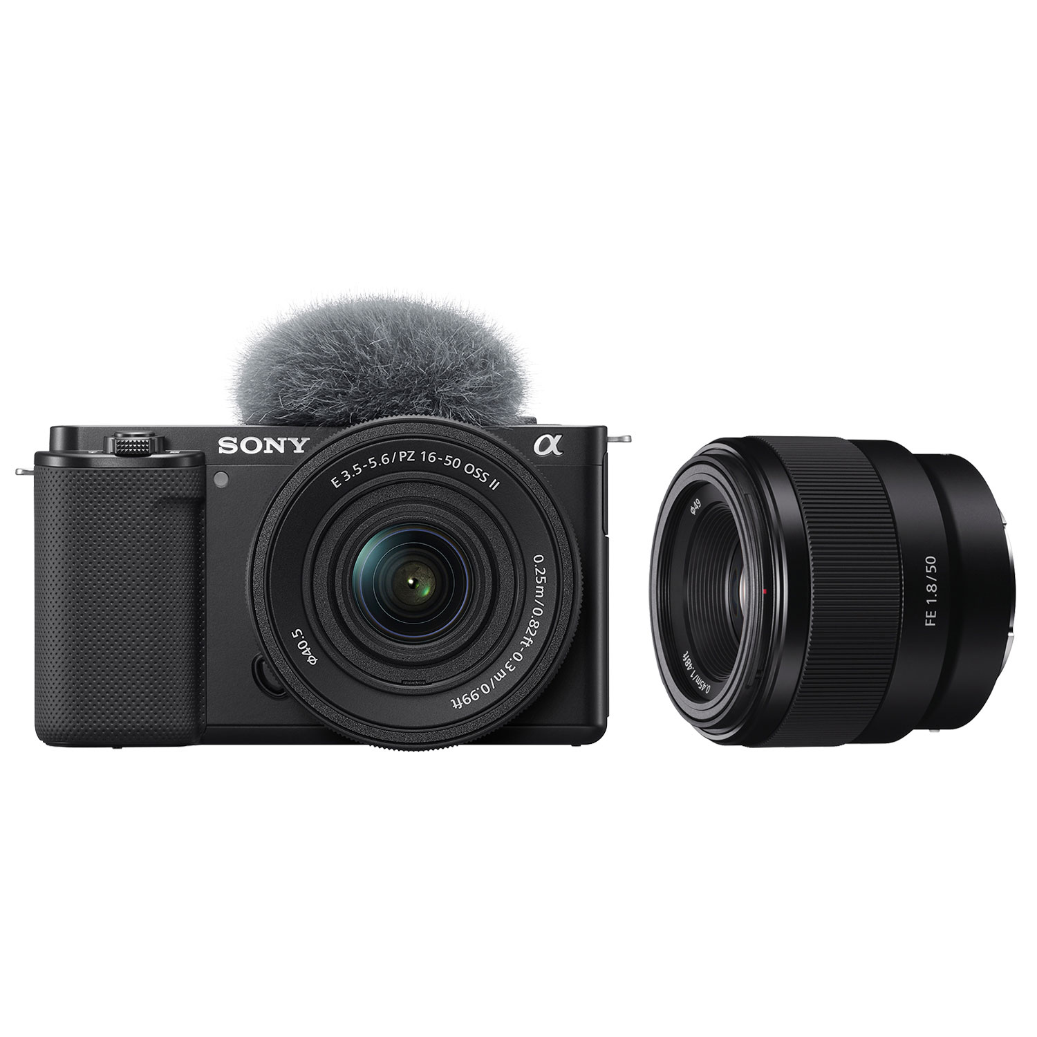 Sony Alpha ZV-E10KB APS-C Interchangeable Lens Mirrorless Vlog Camera w/ 16-50mm Kit & FE 50mm f/1.8 Portrait Prime Lens