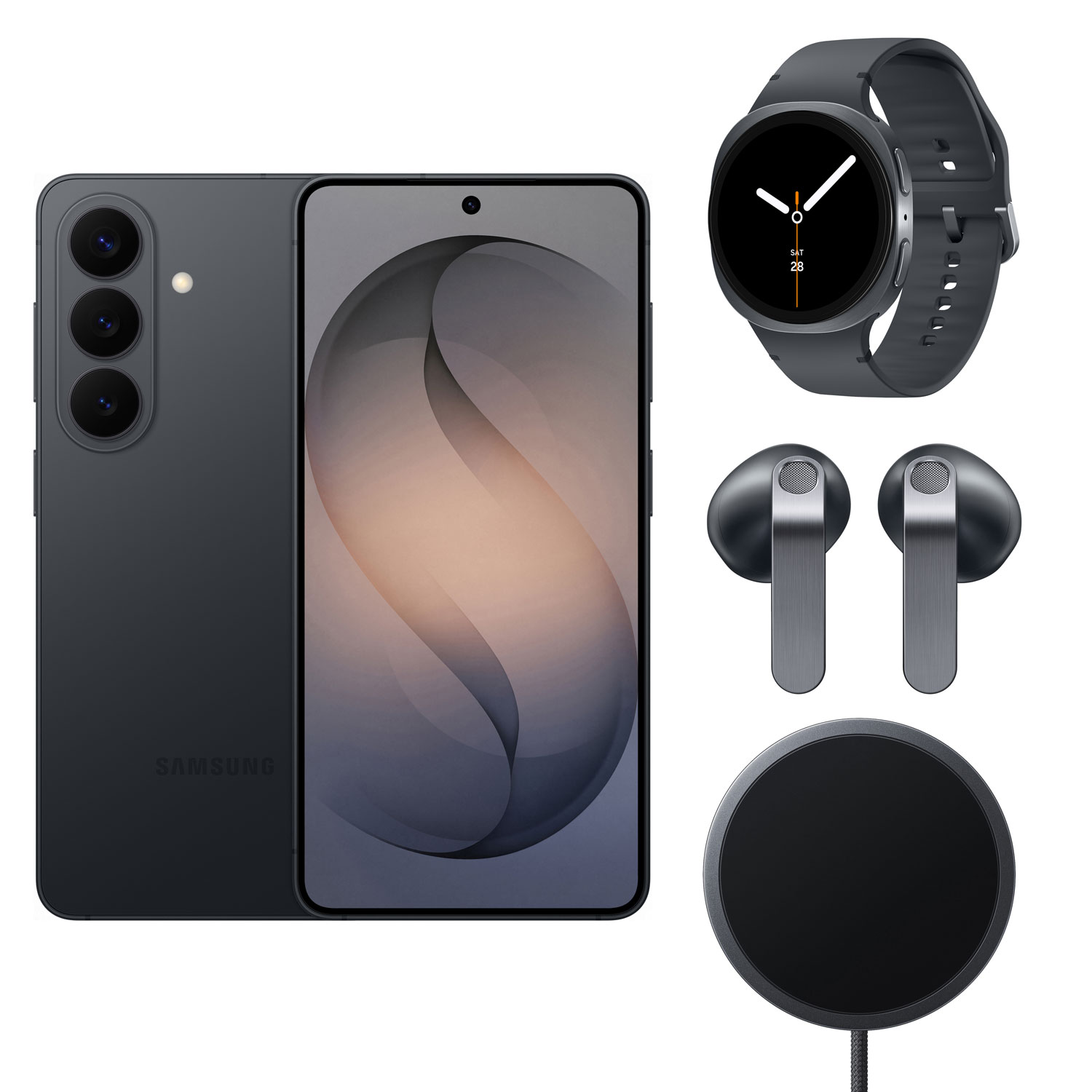 Samsung Galaxy S26 512GB - Black - Unlocked, Watch8 BT Smartwatch - Black, Buds4 - Black & Magnet Wireless Charger