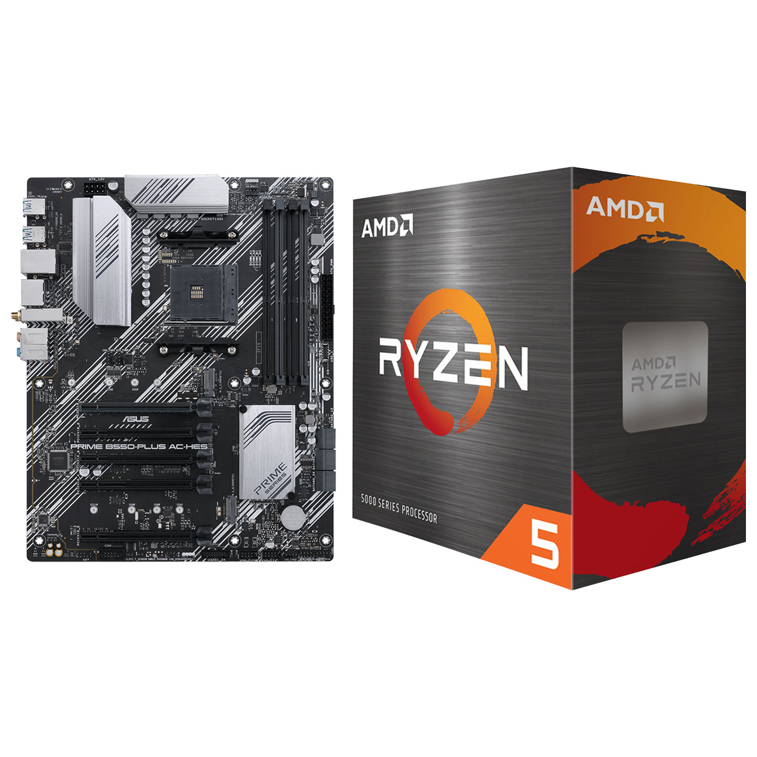 Carte mère DDR4 AM4 WI-FI 5 Prime B550-PLUS AC-HES d'ASUS avec processeur hexacoeur AM4 3,6 GHz Ryzen 5 5500 d'AMD