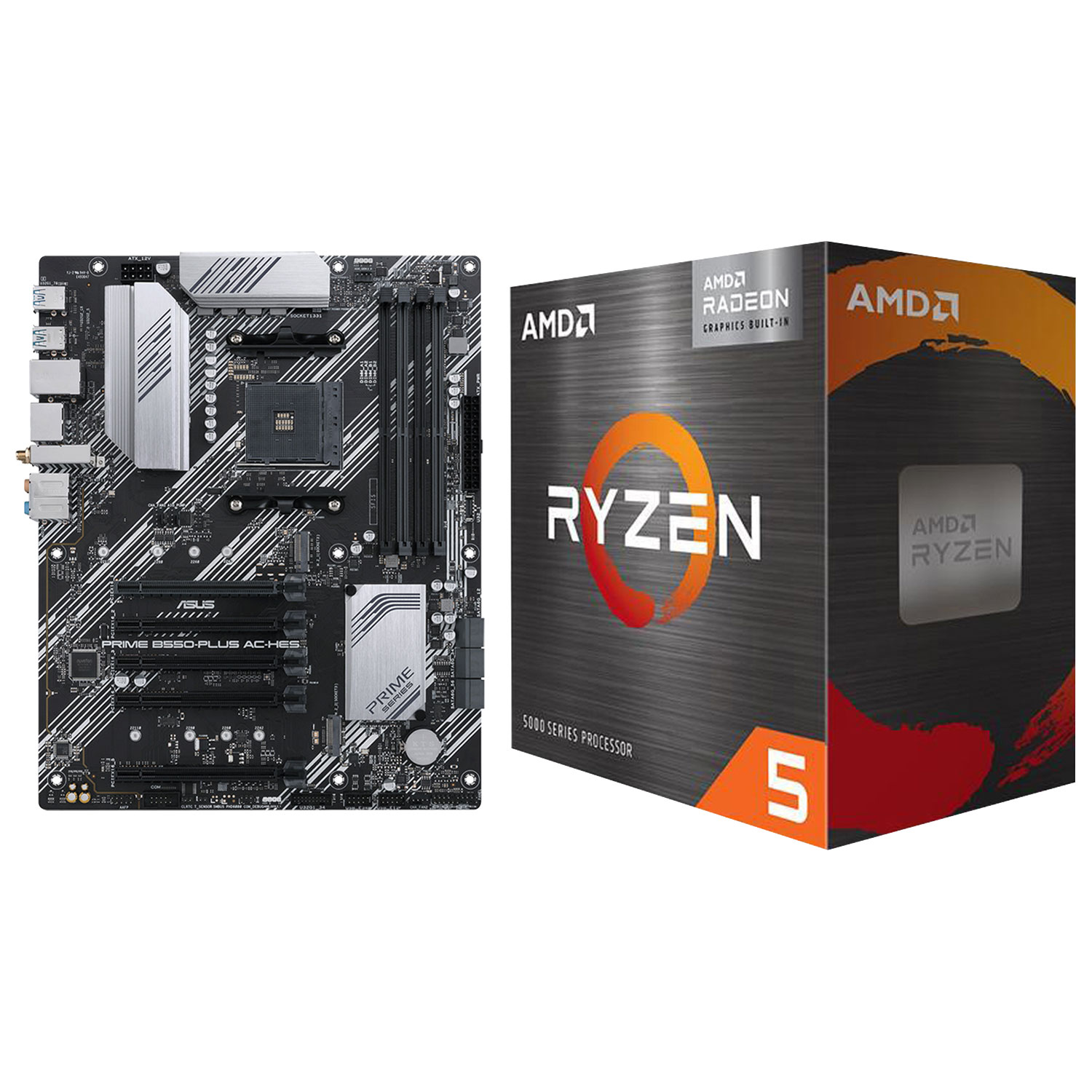 Carte mère DDR4 AM4 WI-FI 5 Prime B550-PLUS AC-HES d'ASUS avec processeur 6 coeurs AM4 3,6 GHz Ryzen 5 5500GT d'AMD