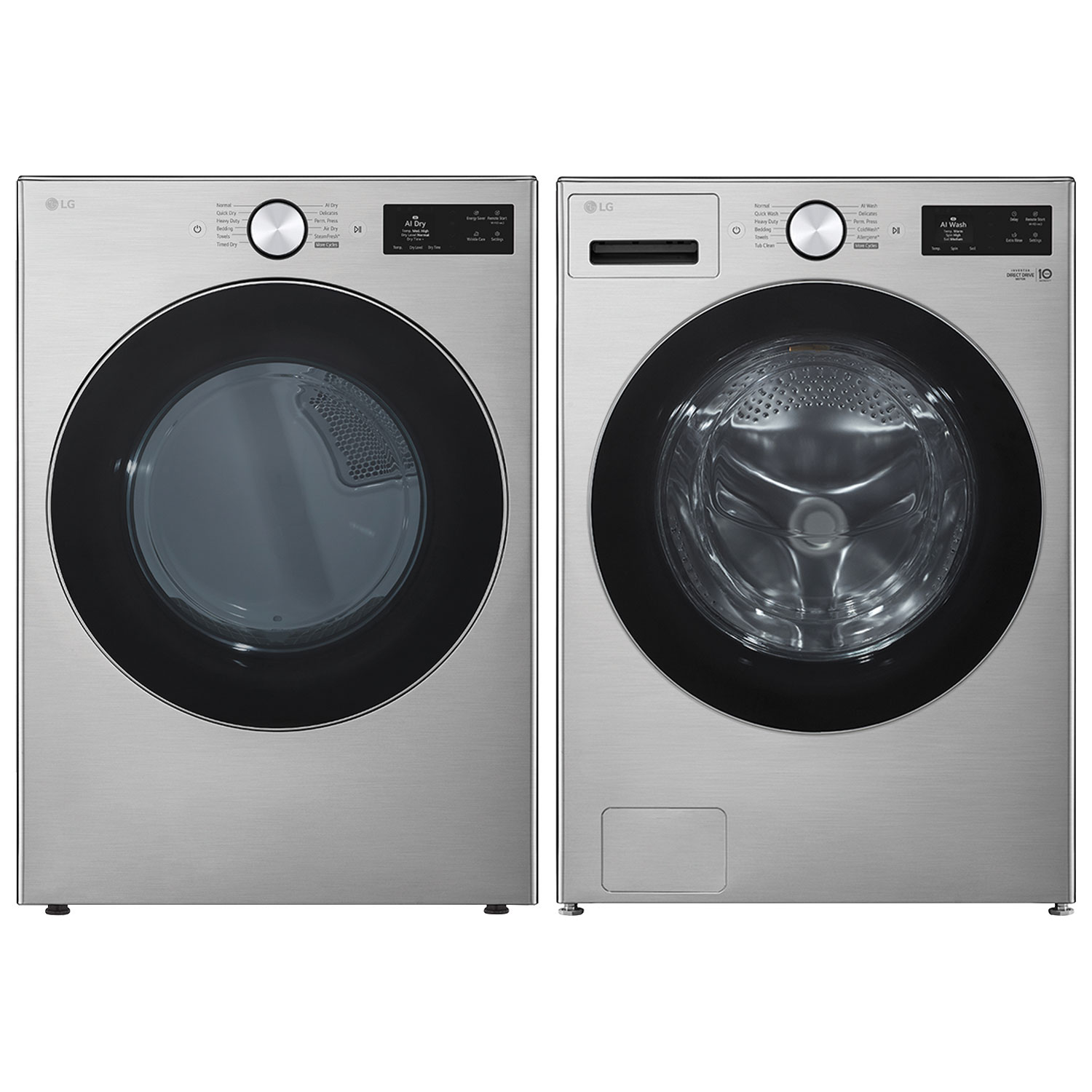 Laveuse à vapeur à chargement frontal haute efficacité de 5,8 pi³ et sécheuse électrique de 7,4 pi³ de LG - Acier graphite