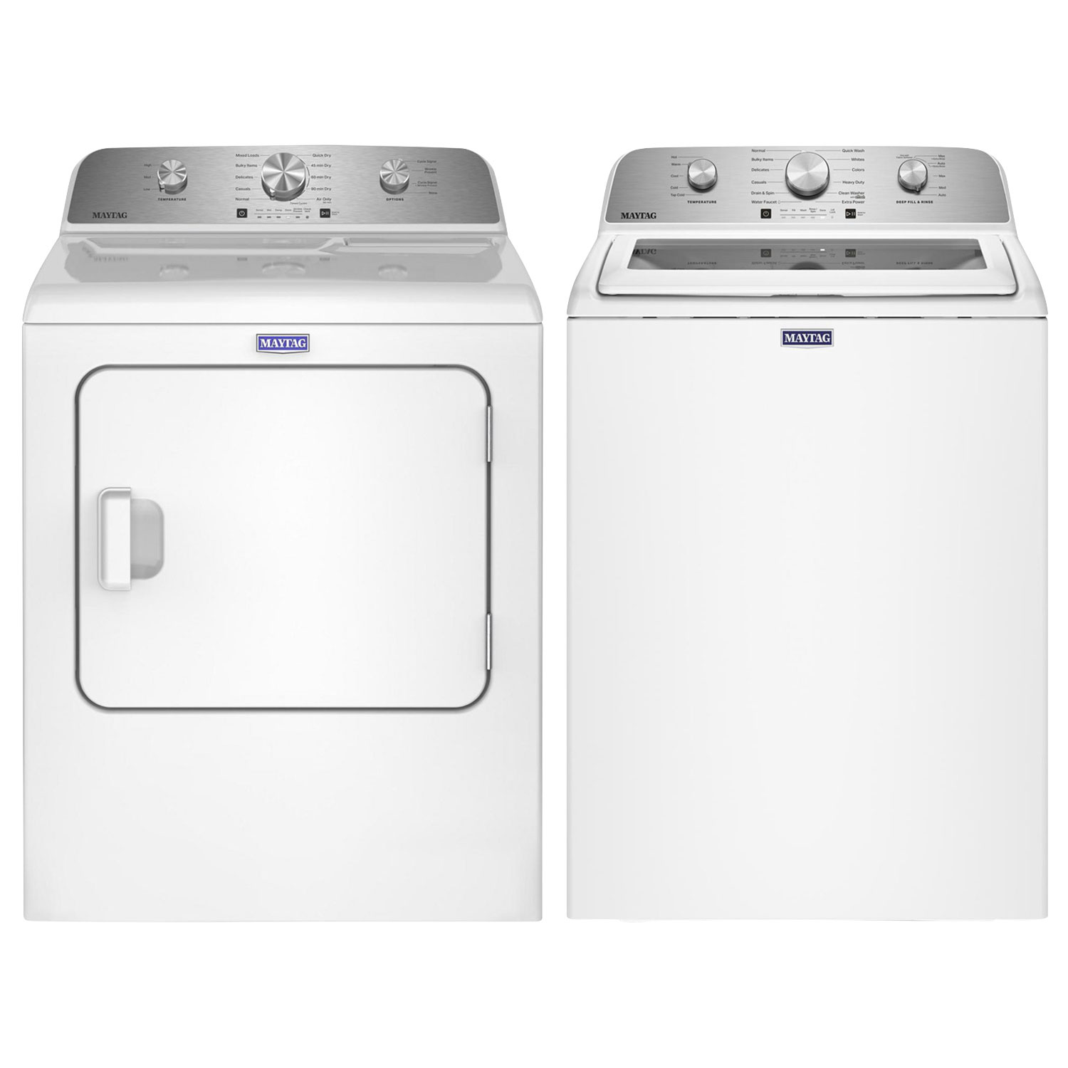Laveuse à chargement par le haut HE 5,4 pi³ et sécheuse électrique 7 pi³ de Maytag - Blanc
