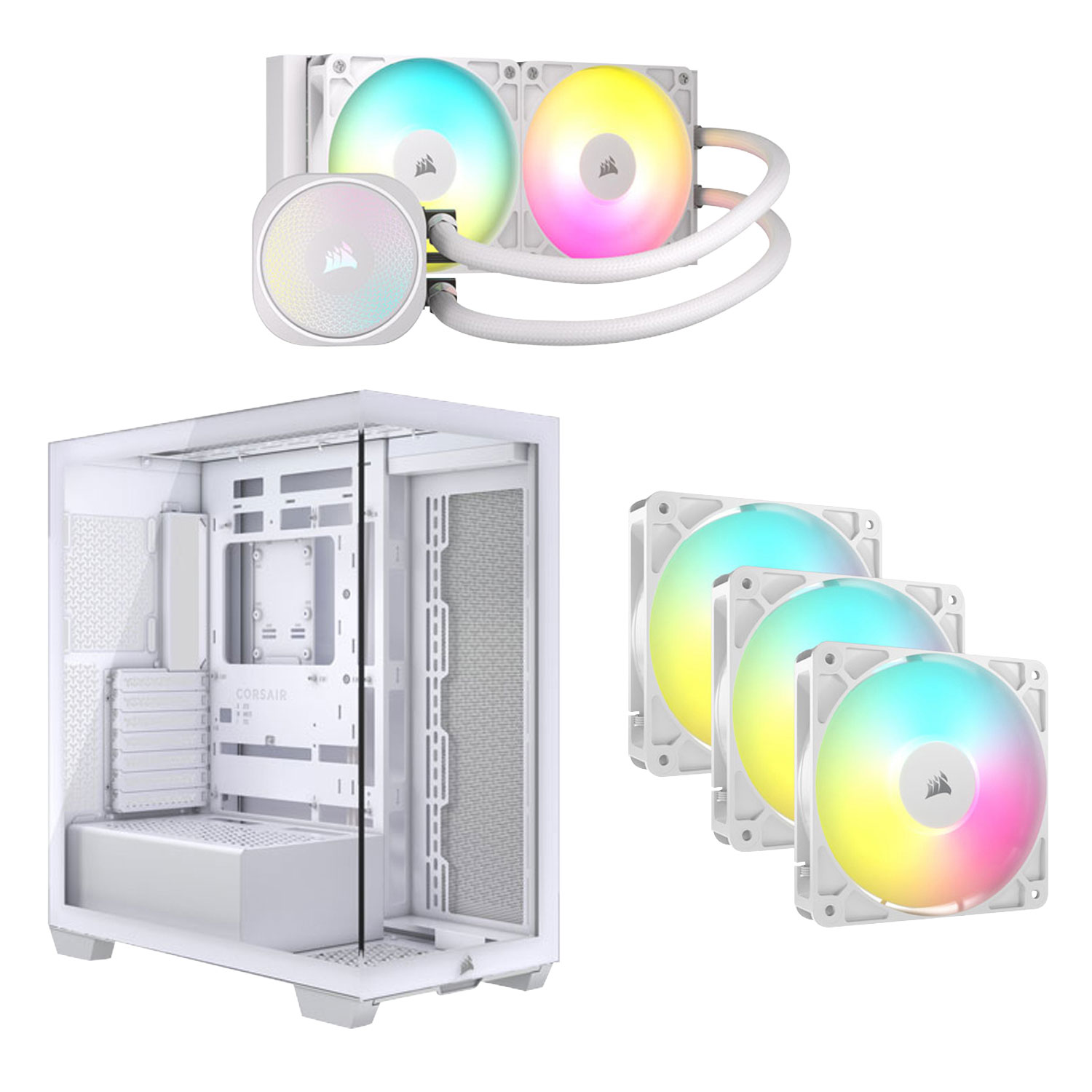 Corsair Nautilus 240 RS ARGB 120mm Liquid CPU Cooling System, 3500X Computer Case, & RS120 Triple Case Fan Kit -White