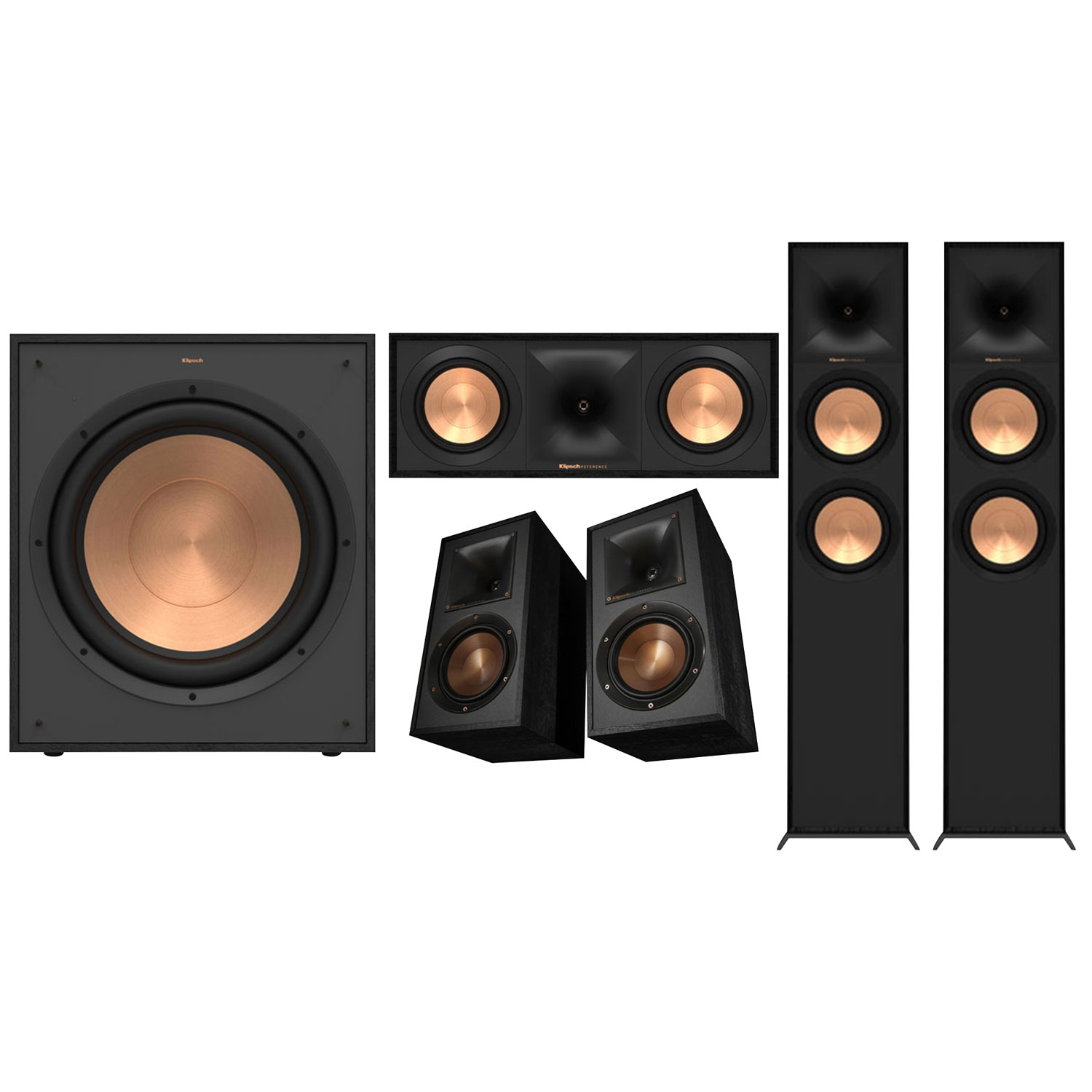 Klipsch R-120SWI Wireless 12" Subwoofer & Tower Speaker (Pair) & Center Channel Speaker & Bookshelf Speaker (Pair) - Black