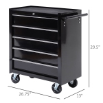 HOMCOM 5 Drawer Steel Rolling Tool Cabinet Wheeled Storage Cart Box, Black,  31 W/