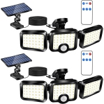 Kunova 2PCS Solar Motion Sensor Light Outdoor, 108 LED 2500lm Solar Security Light Separate Solar Panel 3 Adjustable Heads 6500K Auto ON/Off IP65 Waterproof
