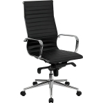 Modern High Back Ribbed PU Leather Chair, Black