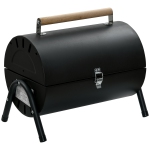 Outsunny Portable Outdoor Charcoal BBQ Grill, Tabletop Folding Barbecue Grill BBQ Heat Smoker with Handle, Black