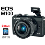 Canon EOS M100 Mirrorless Camera with 15-45mm Lens Black with Lexar 32GB SDHC Class 10 Memory Card