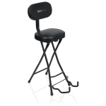 Gator Frameworks Guitar Seat with Padded Cushion, Ergonomic Backrest and Fold Out Guitar Stand; Holds both Acoustic and Electr