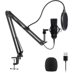 Navor Condenseur Microphone Combo, Cardioïde Professionnel PC Kit Mic avec bras de cisaillement réglable, montage de choc et filtre à pop pour l'enregistrement Studio & Jeu