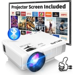 Bluetooth à deux voies mis à jour 1080P Mini Projecteur avec écran, 50% Zoom, film d'extérieur portable compatible avec TV Stick, Jeux vidéo, HDMI, USB, Téléphone intelligent