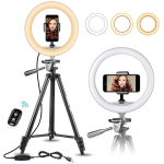 8" 20cm Anneau de selfie LED Lumière avec 50" Support de trépied extensible & Support de téléphone flexible, lumière de l'anneau de caméra variable améliorée pour TikTok/YouTube/Live Stream avec télécommande