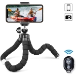 Phone Tripod, Camera Flexible Tripod with Bluetooth Remote and Universal Clip, 360° Adjustable Mini Travel Tripod