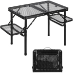 Folding Grill Table, Height Adjustable Aluminum Table with Mesh Desktop, Portable for Outdoor Camping, Picnic, Patio, Dining, BBQ, Party, Black 62 * 41 * 53.5 (L*W*H) CM