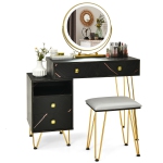 Costway Vanity Table Stool Set Dimmer LED Mirror Large Storage Cabinet Drawer