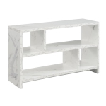 Northfield TV Stand Console with Shelves in White Faux Marble Wood Finish