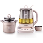Buydeem K2693 Health Pot, Health-Care Beverage Electric Kettle with Thickened Glass, 9-in-1 Fully Automatic Programmable Brew Cooker, 1.5 L, Pink