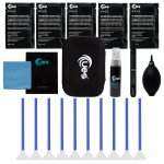 Kit de nettoyage professionnel pour appareil photo UES avec étui de voyage - Ensemble d'entretien DSLR et sans miroir : nettoyeur d'objectif et de capteur 2-en-1, souffleur d'air, stylo, chiffons en microfibre et écouvillons plein format