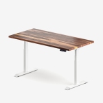 burotic Solid Wood Sit-Stand Desk – Electric Height Adjustable with Dual Motor – Solid Walnut Top – White Frame – 24" x 48"