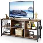 Gymax Meuble TV à 3 niveaux pour téléviseurs jusqu'à 65 po Centre de divertissement avec panier de rangement