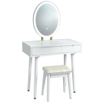Touch Screen Vanity Set with Lighted Mirror, Makeup Table with Drawers and Matching Stool