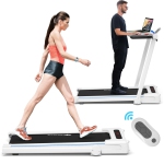 Tapis de Course Pliable 2.25HP 3 en 1 avec Table Haut-Parleur Contrôle à Distance - Blanc