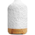 Ceramic Aromatherapy Essential Oil Diffuser 100ml Ultrasonic Aroma Oil Diffuser Humidifier Whisper Quiet Timer Setting Colorful LED Lights Changing for Home Office (Flower)