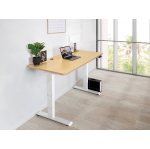 EFFYDESK Business Height Adjustable Home Office Computer Standing Desk with Cable Management Tray (70" × 29") Oak Wood on White Frame