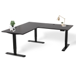EFFYDESK Executive L-Shaped Height Adjustable Home Office Computer Standing Desk with Cable Management Tray (71"×71") Oak Black on Black Frame