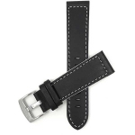 Bandini Mens Thick Two-Tone Leather Racing Smart Watch Band Strap For Amazfit GTR 47mm, GTR2, GTR 2e and Stratos - 22mm, Black / White / Silver Buckle