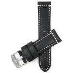 Bandini Dressy Mens Leather Smart Watch Band Strap Double Stitch For Oneplus Watch - 22mm, Black / Silver Buckle