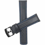 Bandini Mens Leather Carbon Fiber Pattern Smart Watch Band Strap For Skagen Falster 2 and 3, Jorn - 22mm, Black / Blue / Black Buckle