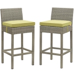Modway Conduit Rattan Outdoor Bar Stool in Light Gray and Peridot (Set of 2)