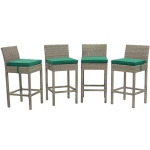 Modway Conduit Rattan Outdoor Bar Stool in Light Gray and Green (Set of 4)