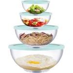 Glass Mixing Bowl Set with Lids, 4 Pieces Glass Salad Bowl Set with Lids (0.6QT, 1.1QT, 2.2QT,4QT) High Brosilicate