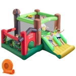 Patiojoy Inflatable Bounce House with 750W Blower 6-in-1 Bouncer Castle w/ Double Slides Jump Area Ocean Balls Basketball Rim for Kids Aged 3+ Indoor/Outdoor