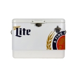 Miller Lite Ice Chest Beverage Cooler with Bottle Opener, 51L (54 qt), 85 Can Steel-Belted Portable Cooler, White and Black, for Camping, Beach, RV, BBQs, Tailgating, Fishing