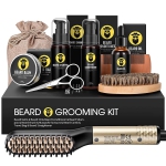 A|M Ushai Beard Straightener Kit, Beard Growth Grooming Kit, Beard Straightener, Beard Growth Oil, Beard Wash Shampoo, Conditioner, Balm, Wax, Comb, Brush, Scissor, Bag